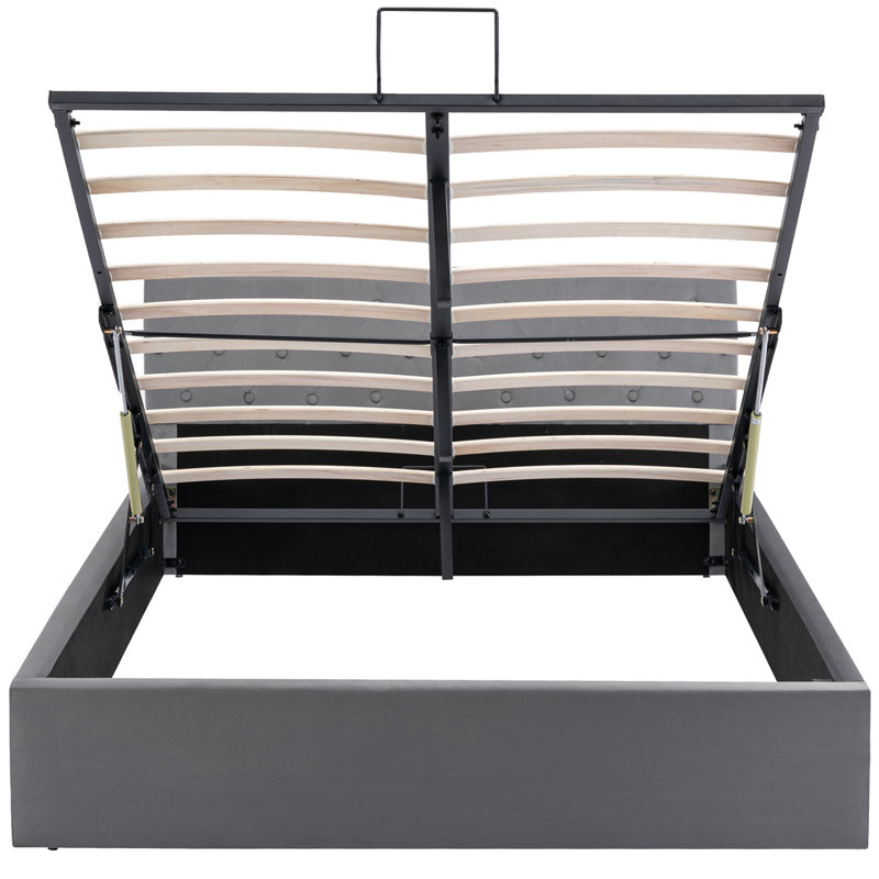 Brigida Upholstered Velvet Lift Up Storage Ottoman Bed, European Double (140 x 200cm), Grey