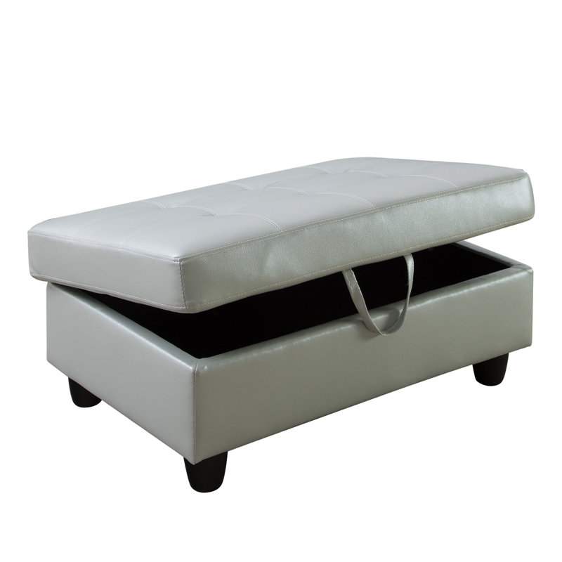 Faux Leather Ottoman, Silver Green Faux Leather
