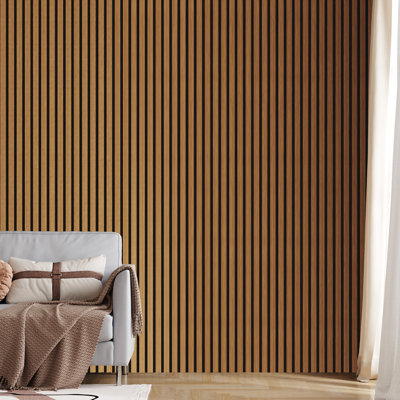 Ensemble de 2 panneaux muraux à lattes 3D en acrylique naturel de 106 po x 12,6 po (paquet de 2 / 18,55 pieds carrés)