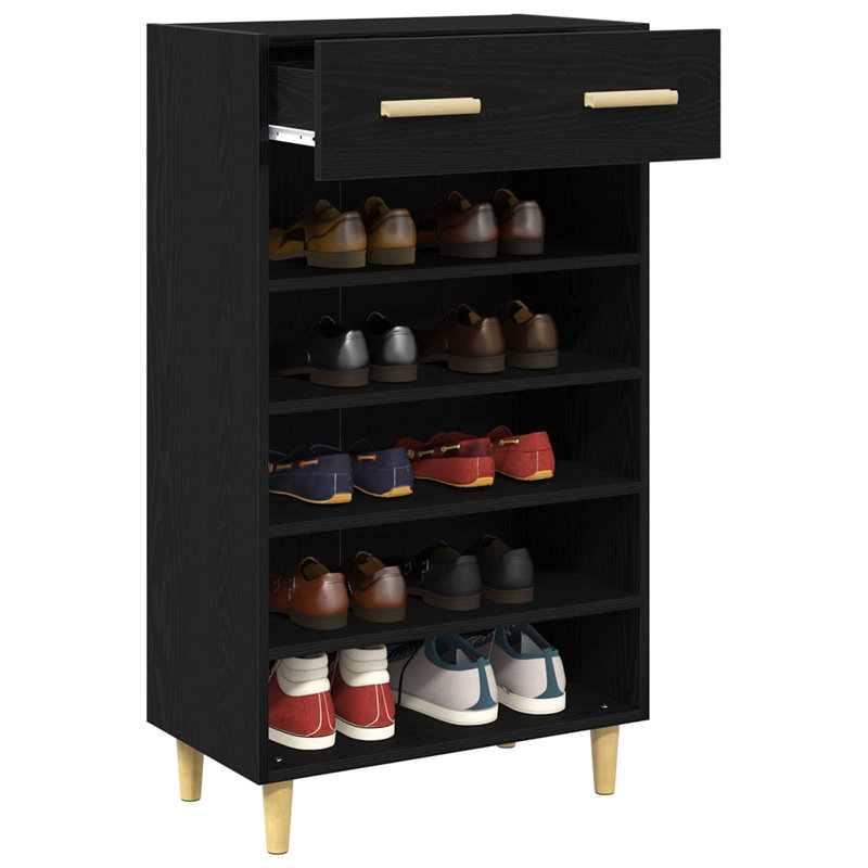 10 Pair Shoe Storage Cabinet, Black Oak
