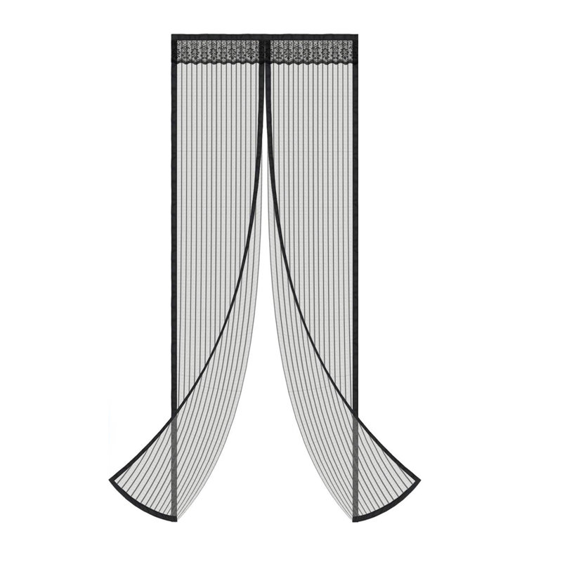 Magnetic Striped Mesh Curtain With Self-Adhesive Backing Suitable For Standard Door Frames, White, 37" W x 80" H