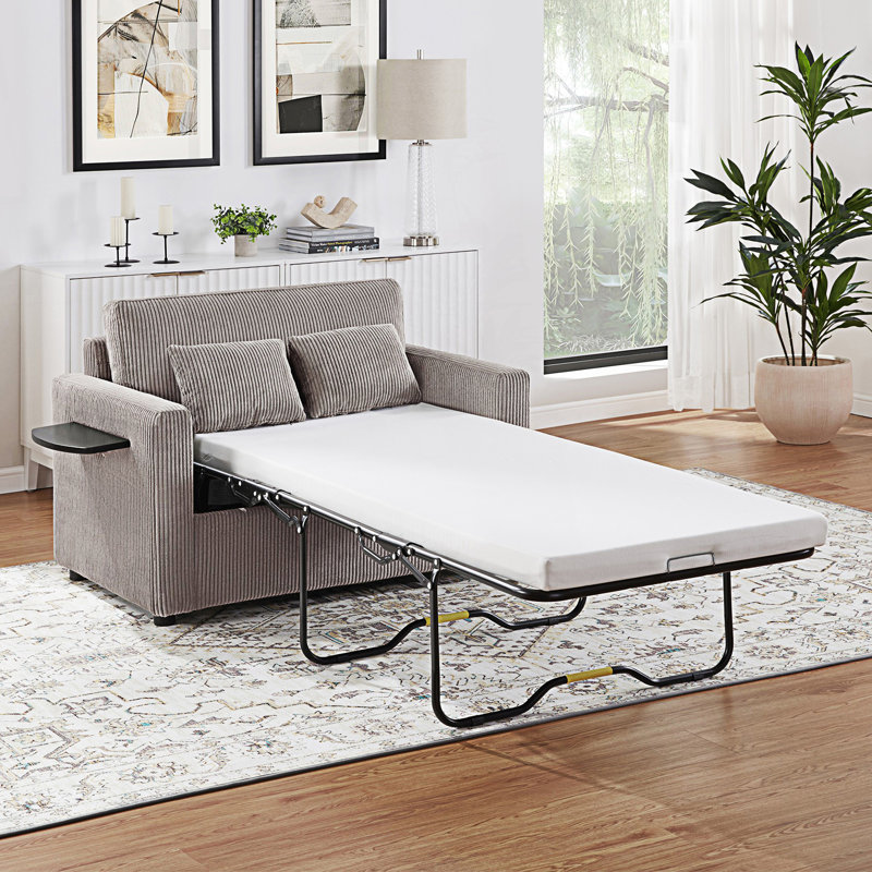 Canapé-lit simple, canapé-lit, canapé-lit avec matelas pliable, Gris / Brun