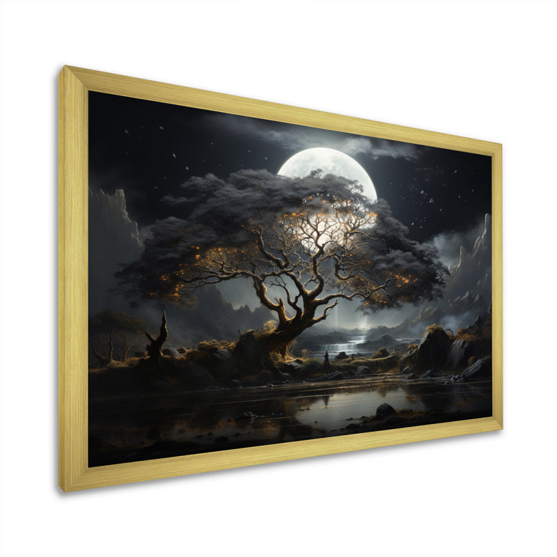 «Grey Tree Essence of Light - Trees», art mural, Encadrement doré, H 16 po x l 32 po x P 1 po