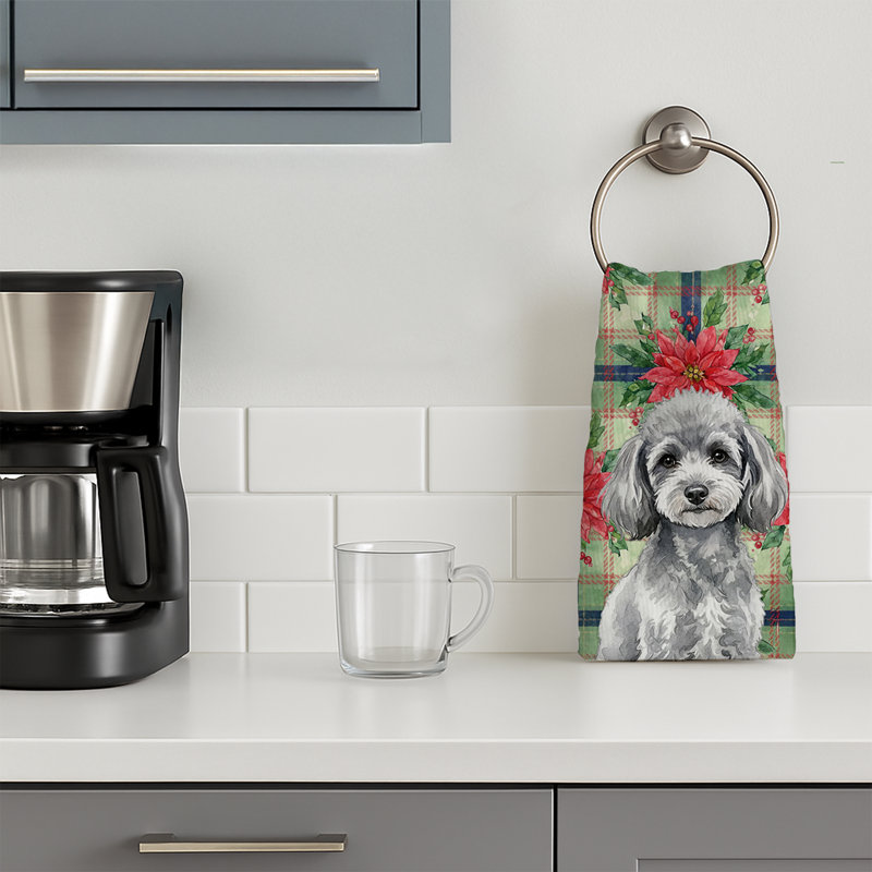 Toy Silver Poodle Christmas PoinsettIas Kitchen Towel, Toy Silver Poodle