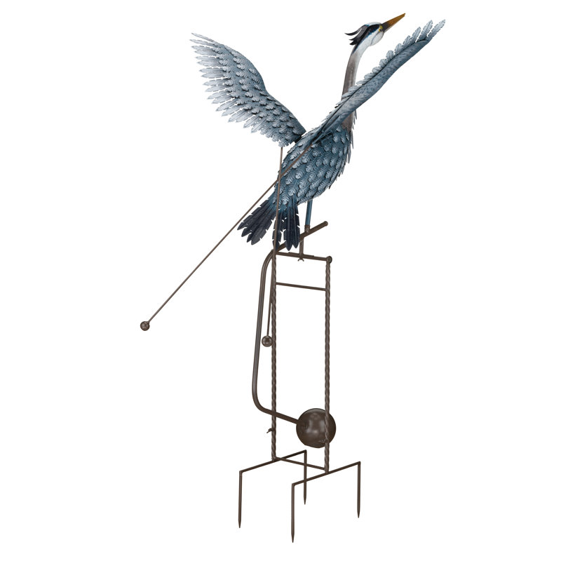 Waymon Lustre Metal Animated Rocker Stake Balanced Garden Decorative Stake - Heron