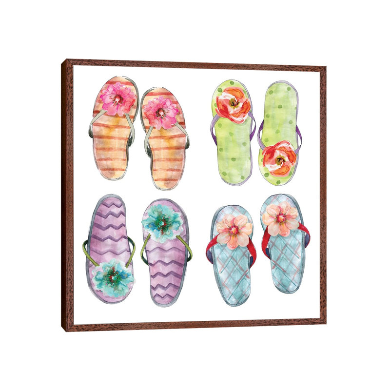 Flip Flop Fancy by Carol Robinson - Painting on Canvas, 93.98 cm H x 93.98 cm W, Classic Brown Wood Framed
