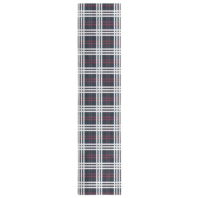 Paid Polyester Table Runner, 90" L x 16" W, Deep Steel Blue/Battle Red/White