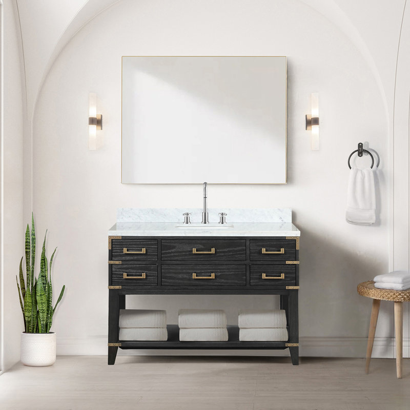 Meuble-lavabo simple l 48 po x P 22 po, avec comptoir en marbre de Carrare, Noir