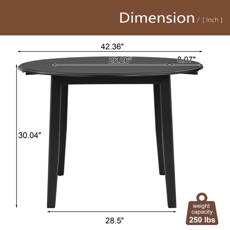 Table de salle à manger extensible ronde pour 2 à 4 personnes, table de salle à manger pliante en bois avec taille réglable, conception peu encombrante pour les petits appartements et les salles à manger