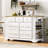 Versatile White Kitchen Island With 6 Drawers, Pull-Out Trash Can, And Drop Leaf, Featuring Power Outlet And 5 Open Racks For Enhanced Functionality-1811585992