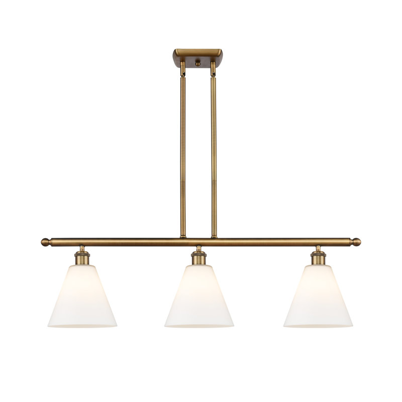 Luminaire suspendu linéaire à 3 lumières pour îlot de cuisine Alzata, Blanc mat, H 44,25 po x l 36 po x P 8 po, Laiton brossé