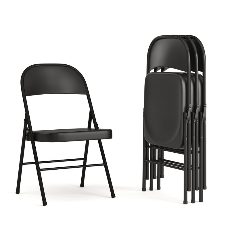 Double Braced Metal Folding Chair, Black