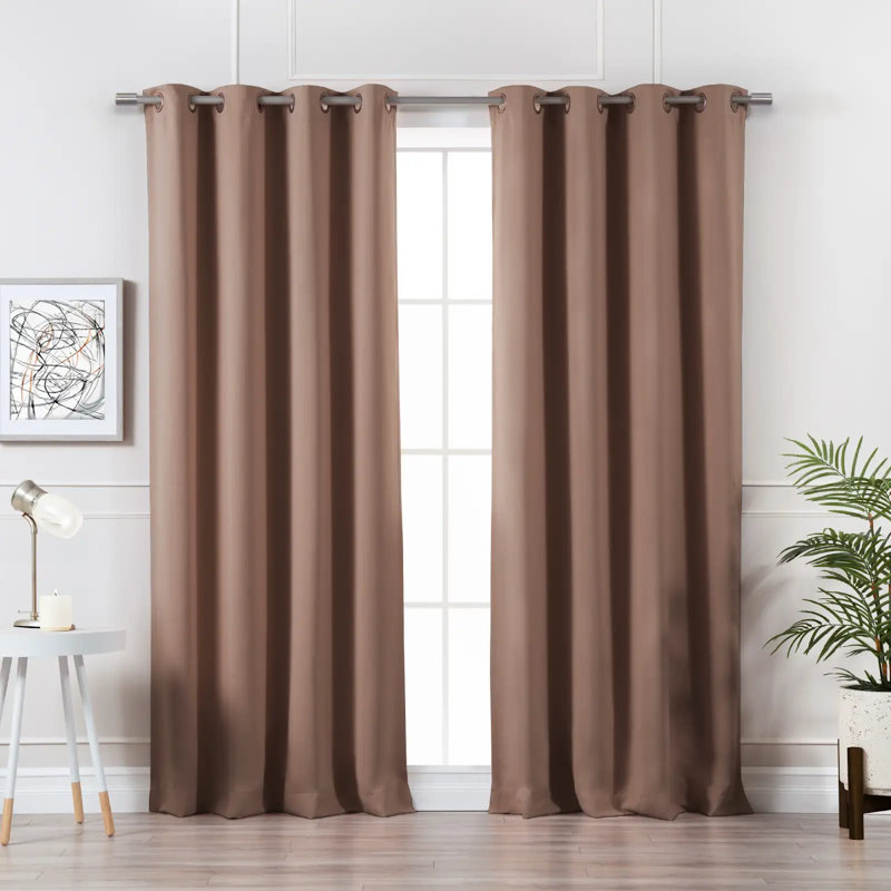 Adina Sevan Solid Thermal Grommet Curtain Panels, Mocha, 52" W x 96" L