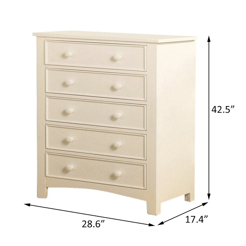 Commode 5 tiroirs l 28,6 po, Blanc