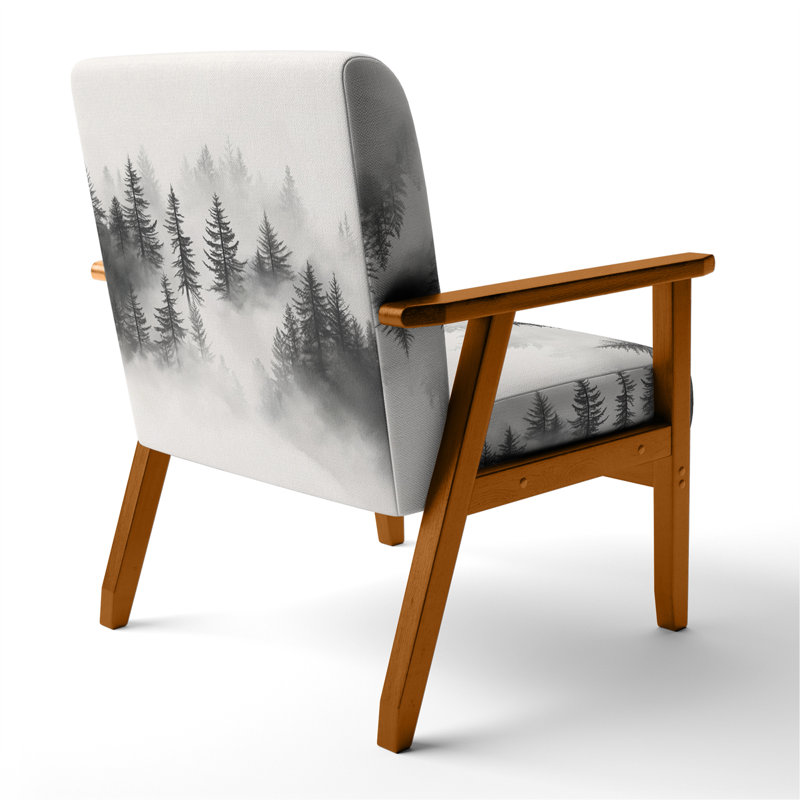 Chaise rembourrée Forest - Forêt monochrome - Chaise avec accoudoirs gris et blancs, Brown Square Arms