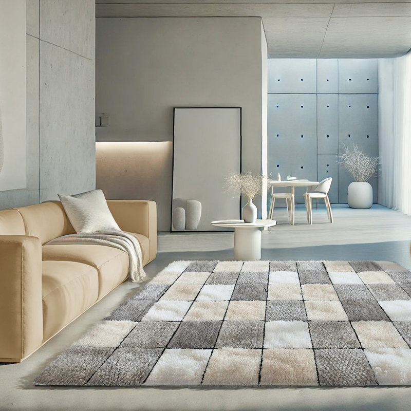 Shaggy Blocks High Pile Rug - Beige, Rectangle 60 x 110 cm