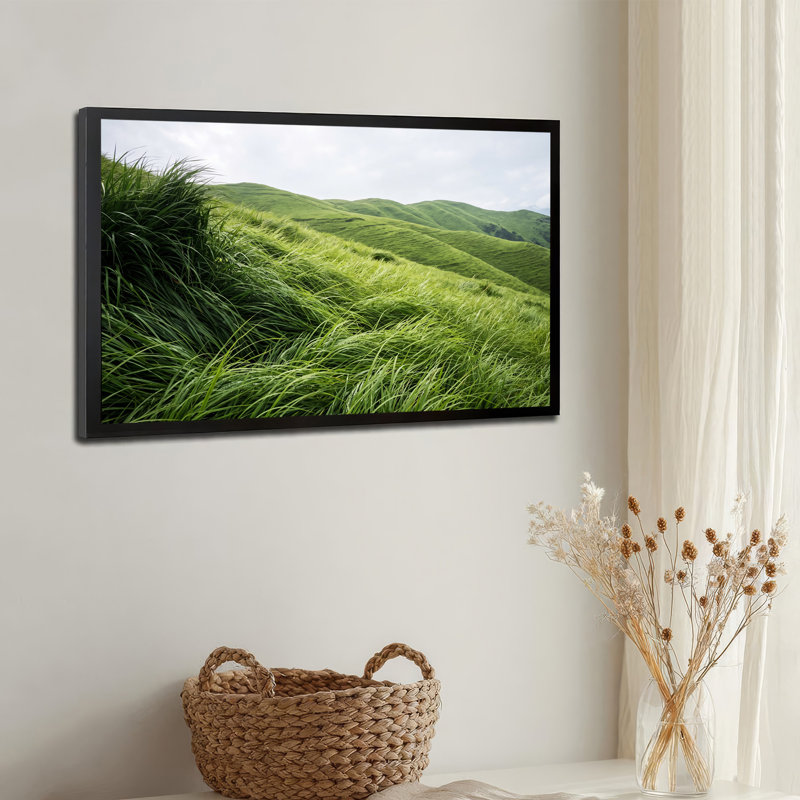 «Green Rolling Hills And Tall Windblown Grass Field», art mural sur toile, 20"H x 30"W
