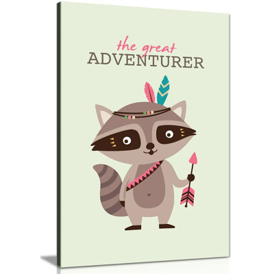 Kids Room Baby Nursery Decor Cherokee Racoon Quote the Great Adventurer 1 Piece Wrapped Canvas Wall Art