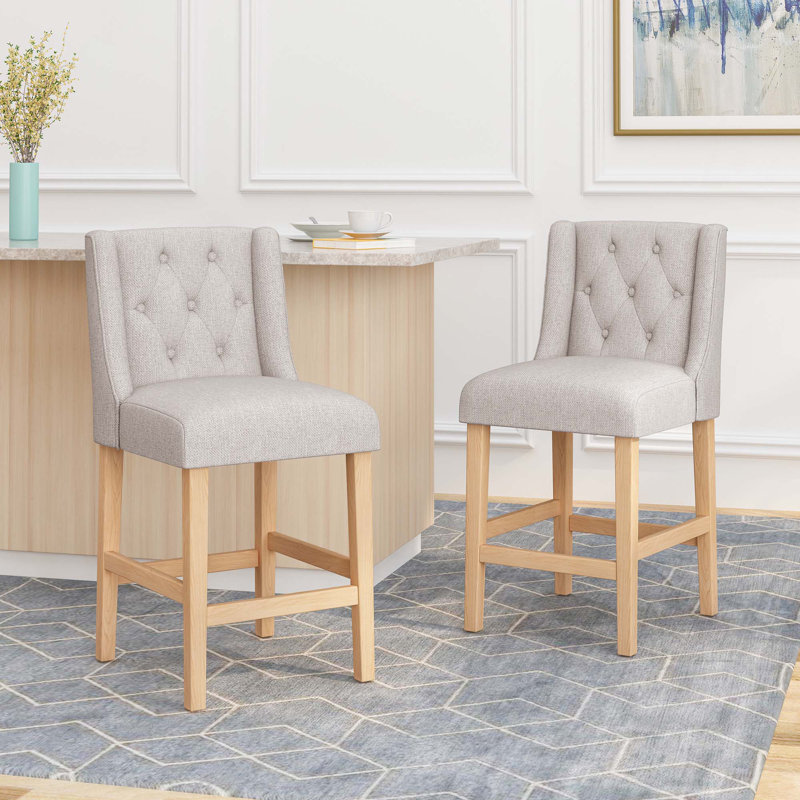 Ensemble de 2 tabourets de comptoir rembourrés en tissu rembourrés pour comptoir de cuisine ou bar, Gris