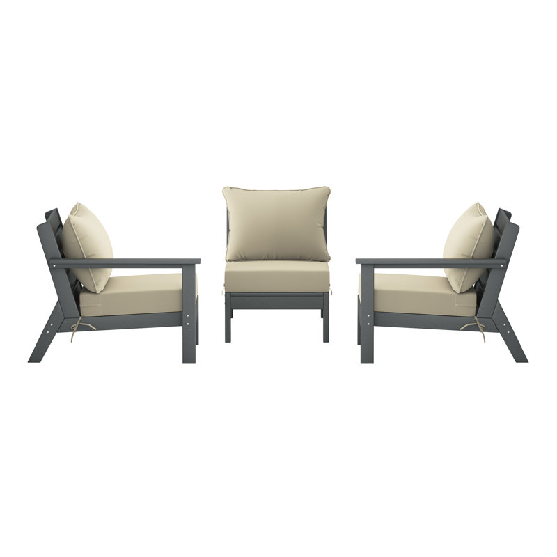 3-Piece Deep Seating Set With Cushions, Beige, Gray