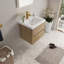 Meuble-lavabo mural 24 po avec lavabo, meuble de rangement flottant pour salle de bain avec comptoir en résine de pierre et tiroirs à fermeture en douceur, chêne naturel entièrement assemblé-133144908