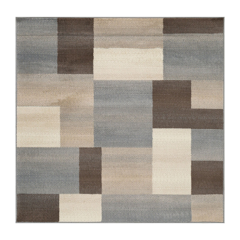 Tapis patchwork gris et brun Qulanra 8 pi x 10 pi, Carré 8 pi