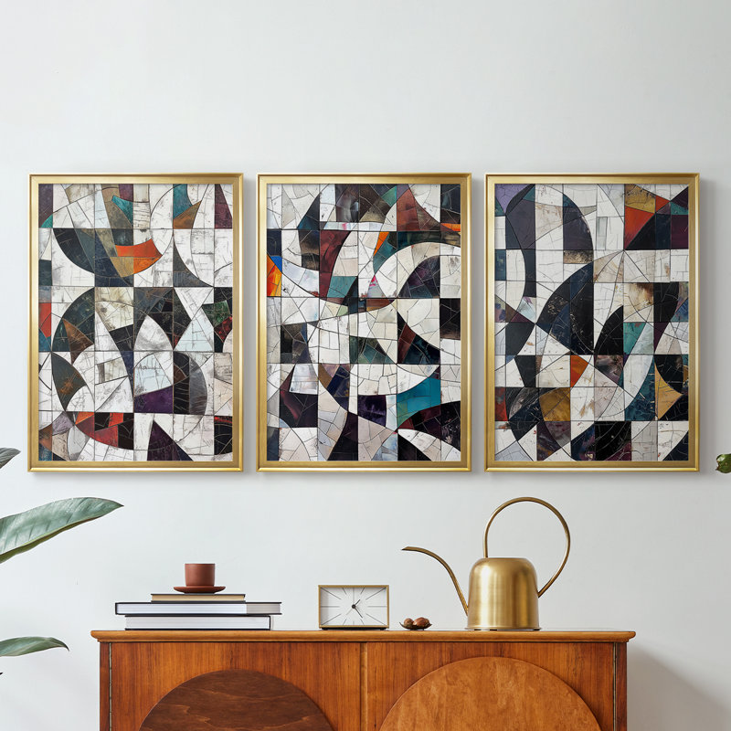 ABSTRACT Series LXI - Toile tendue avec châssis sur mesure - 3 pièces, H 15 po x l 19 po, Doré