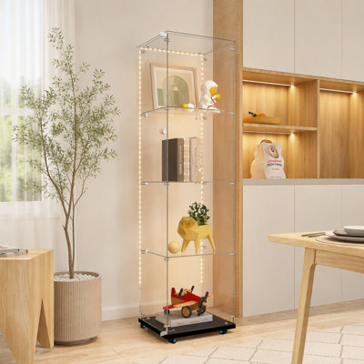 Vitrine haute 65,00 "en verre trempé avec roulettes verrouillables, bande lumineuse à DEL Bluetooth