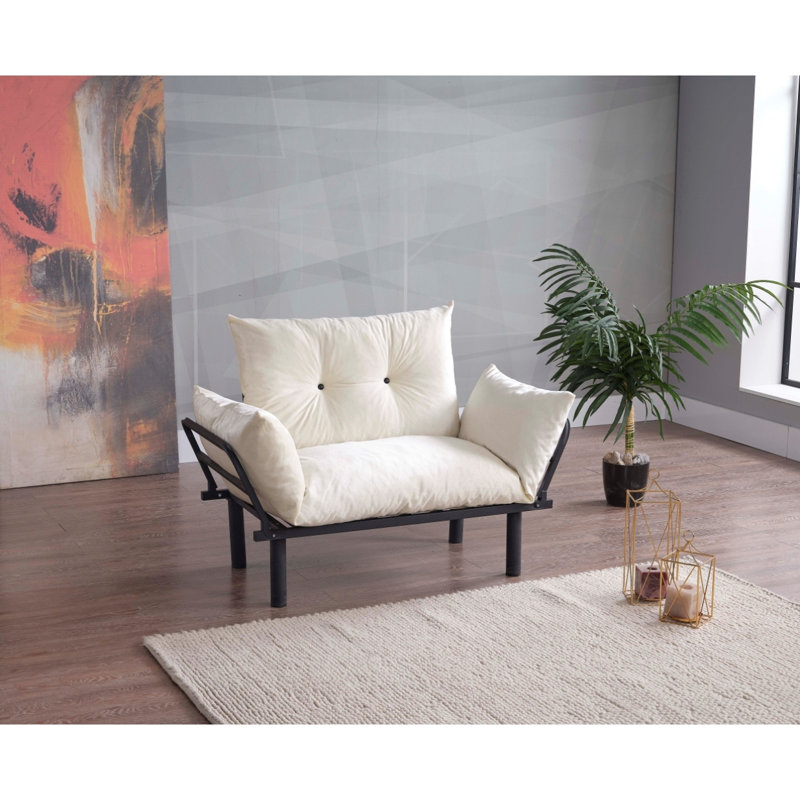 Ewald Upholstered 49'' Sofa, Cream Microfiber/Microsuede