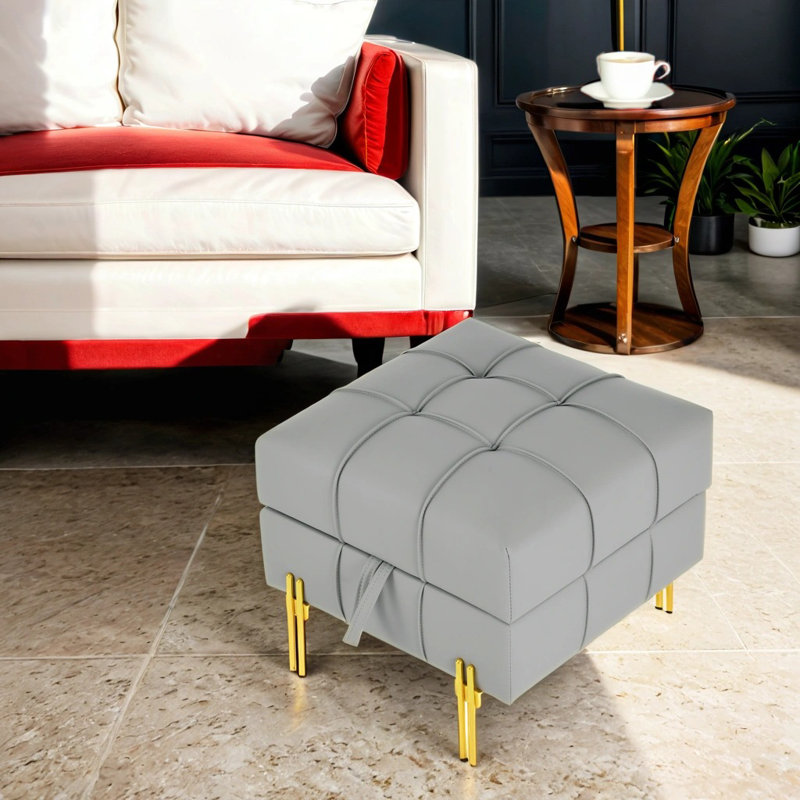 Marcene Faux Leather Ottoman, Gray Faux Leather