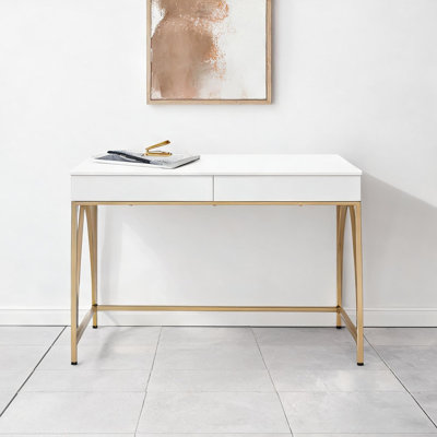 Bureau conforme à la photo, avec structure en métal, tiroirs de rangement et deux tiroirs, idéal pour un bureau à domicile.