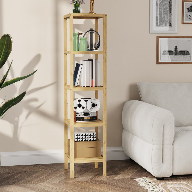 39.5 cm W Iron Shelving Unit, Natural Wood Color