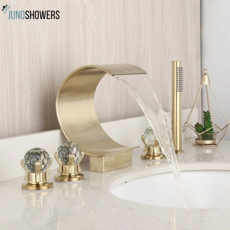 Solid Brass Oil Rubbed Bronze Waterfall Bathtub Faucet with Handheld Shower
