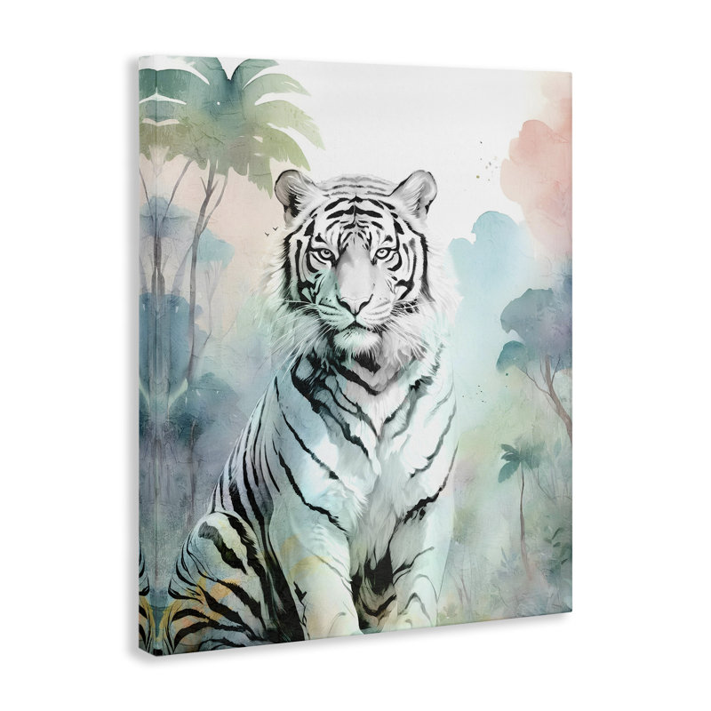 Tigre blanc dans la toile de la jungle, design par Kim Allen, H 20 po x l 16 po