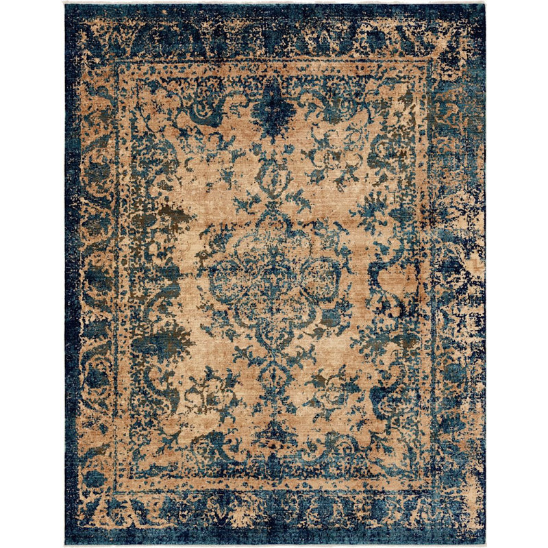Tapis oriental brun / bleu Garth, Rectangle 9 pi x 12 pi