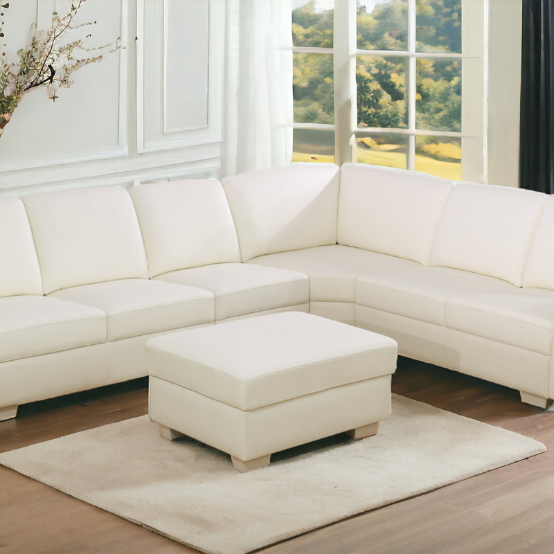 Kamiyla 36.5" Wide Genuine Leather Ottoman, White Genuine Leather