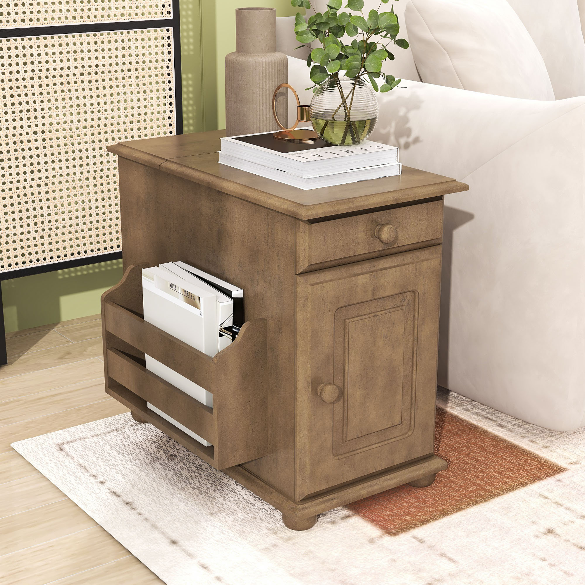 Charlton Home Versatile End Table with Hidden Tray, USB Ports, Power ...