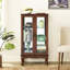 Vitrine Curio en noyer avec tablettes réglables en verre et tablette à finition miroir-1297780810