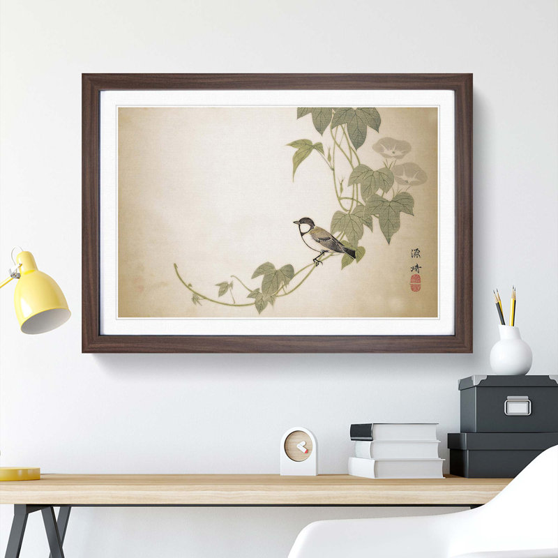 Bird on the Tree by Matsumura Goshun - Picture Frame Painting Print, Walnut Framed, 36cm H x 48cm W x 2cm D