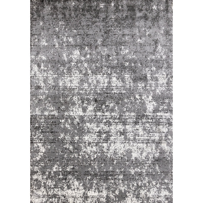 Ishant Washable Grey White Abstract Area Rug, Rectangle 5'3" x 7'7"