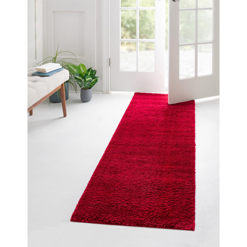 Tapis rouge à poil long Zuniga, Tapis de couloir 2 pi 2 po x 6 pi 9 po