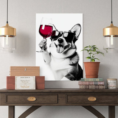 Canvas Wall Art Corgi Dog Drinking Wine Poster-1 Vintage Poster Print Home Decor