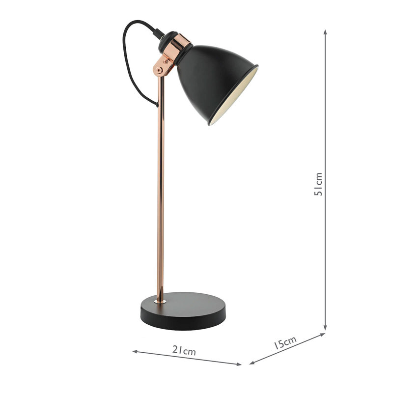 Azalea Metal Desk Lamp, Copper Base/Black Shade