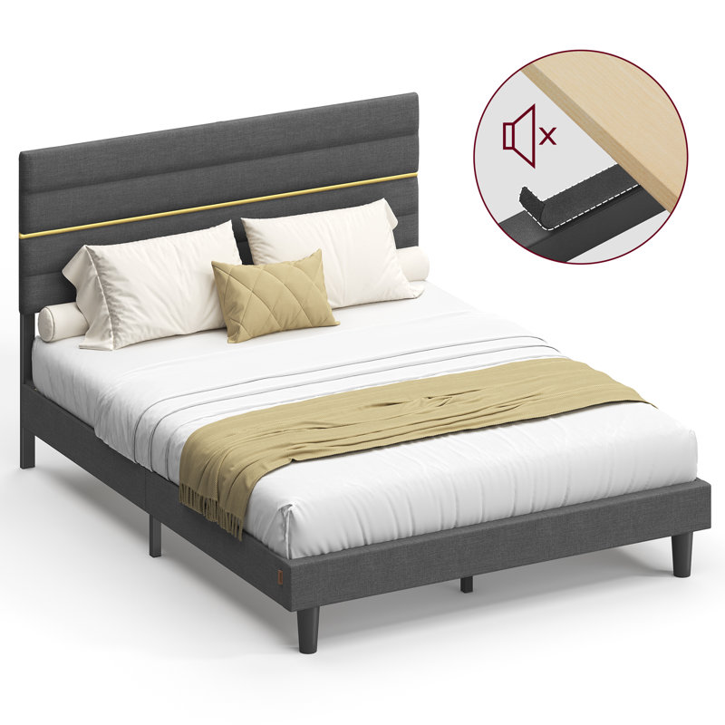 Upholstered Bed Frame with Adjustable Headboard