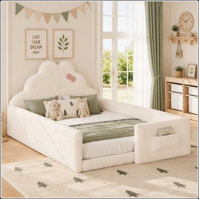 Lit de sol entièrement rembourré avec tissu Teddy et poche latérale