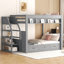 Lit superposé convertible en bois avec escalier de rangement, table de chevet et 3 tiroirs