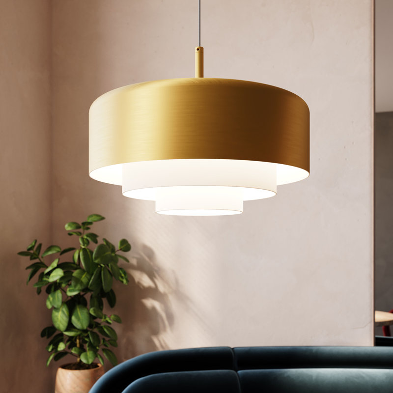 Luminaire suspendu tambour 1 lumière DEL, H 13,75 po x l 20 po x P 20 po, Laiton