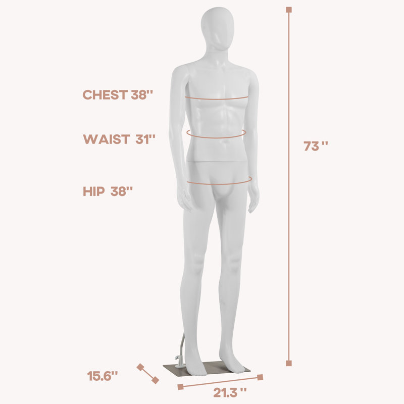 73 Inch White Adjustable Male Mannequin with Metal Base Stand