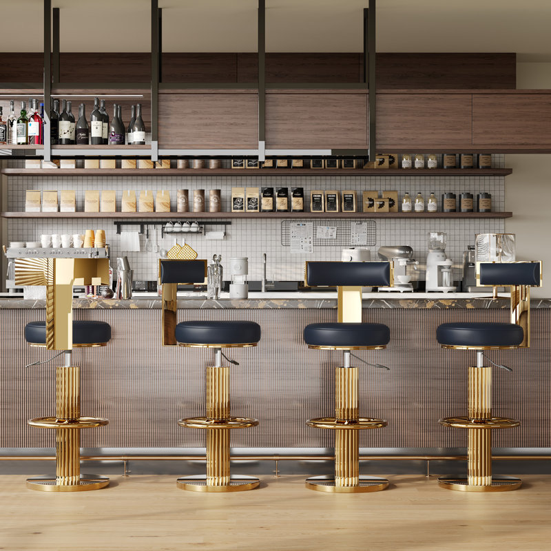 Adjustable Gold Swivel Bar Stools, Counter Height Barstools with Back for Kitchen Island Bar in Black(1PCS), Black