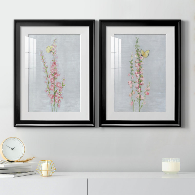 Foxglove Garden I - ensemble de 2 reproductions d'art, H 18,5 po x l 49 po x P 1,5 po, Papier encadré noir, Blanc